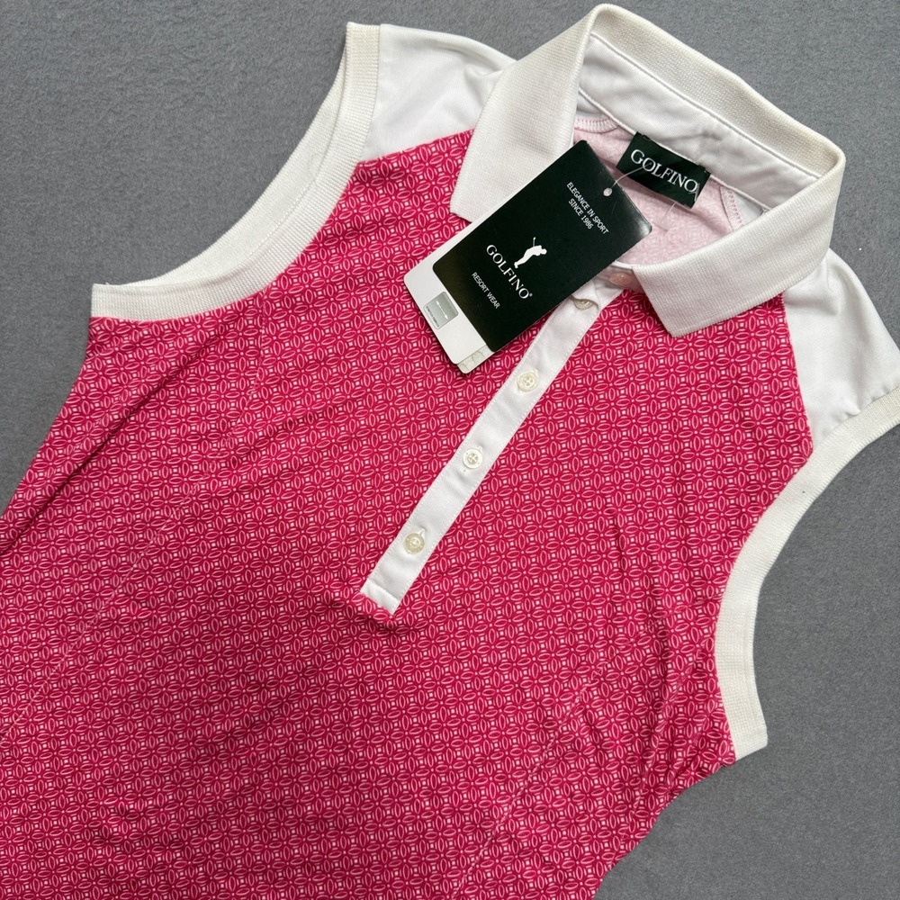 Golfino Polo Shirt Women's 4 Pink Floral Sleeveless Henley Golf Tennis Athletic‎